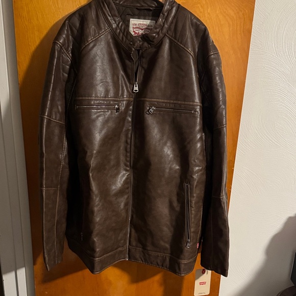 Levis Faux Leather Jacket Mens 4X Brown Zip Pocket Tall 4XLT
